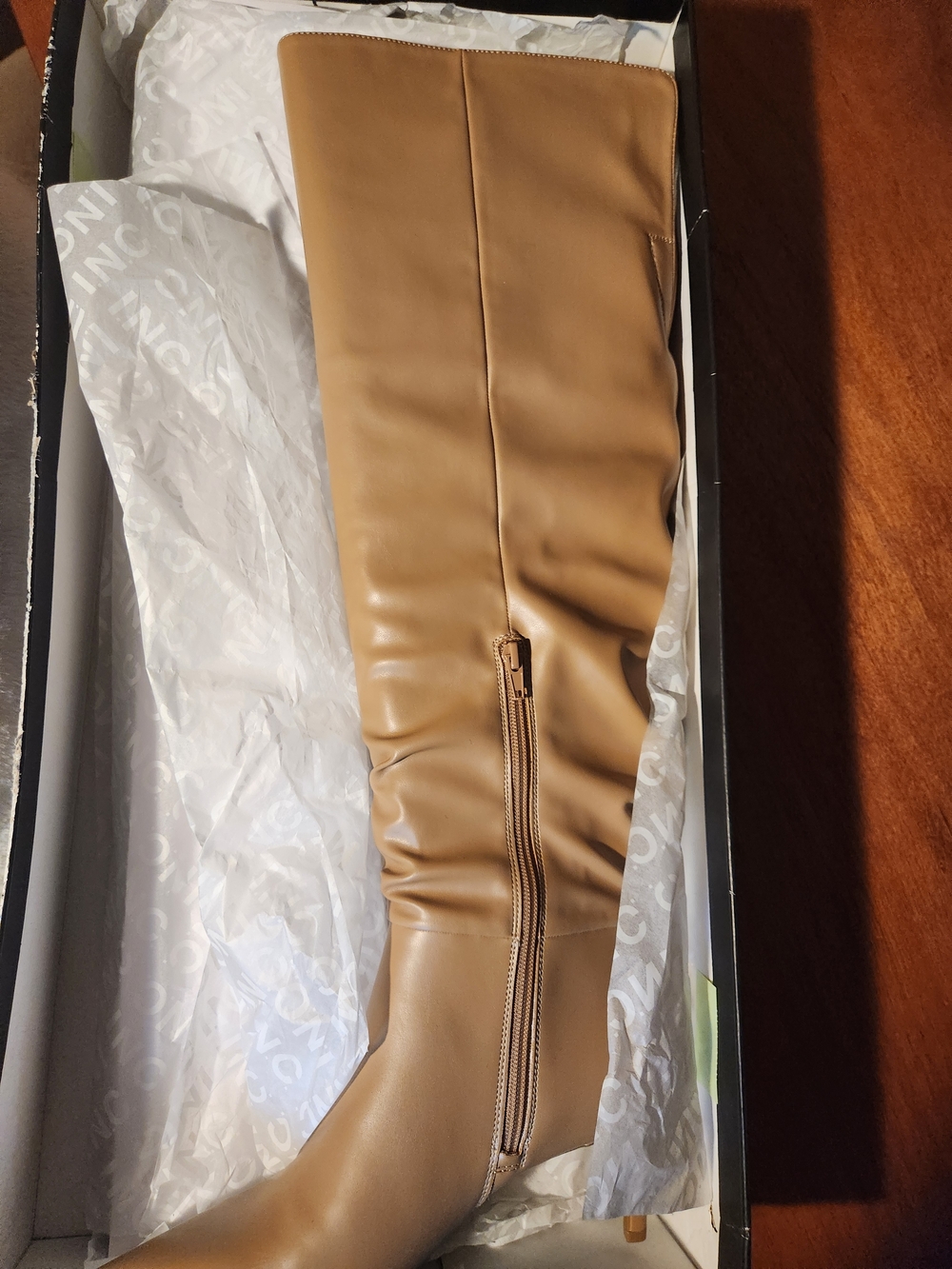 INC International Concepts Tall Zip Over-the-Knee Boot in Camel/Tan